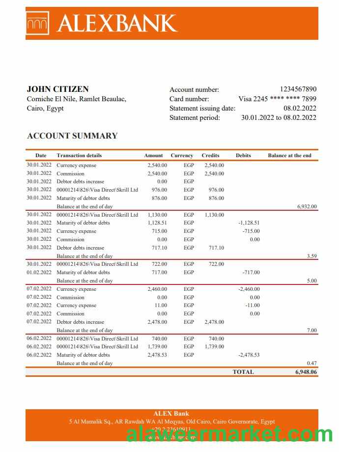 Egypt Alex bank statement xls